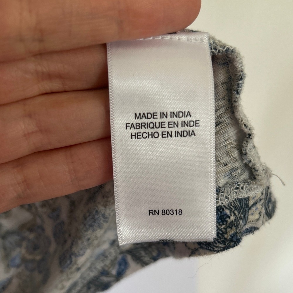 Lucky Brand Blue Floral Smocked Peplum Blouse M Cotton Modal Linen 2025 Cottage - Picture 12 of 13